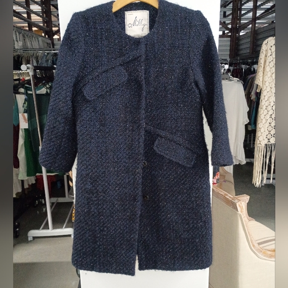 Milly of New York Jackets & Blazers - Milly of New York Blue Pea Coat with Tailored Design